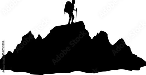  Mountain Hikers Silhouettes Vector with Trekking Poles 