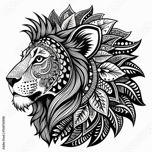 vector drawing of a lion in black and white