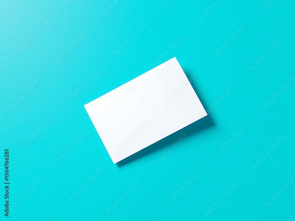 A clean white rectangular card is placed diagonally on a bright turquoise blue background with a subtle shadow A clean white rectangular card is placed diagonally on a bright turquoise blue background with a subtle shadow
