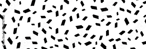 Seamless monochrome pattern featuring scattered black rectangular brushstrokes on a clean white backdrop, ideal for modern textiles, bold backgrounds, or striking graphic designs with a unique flair