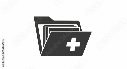 A medical folder icon with a plus sign indicating health records and patient information management system