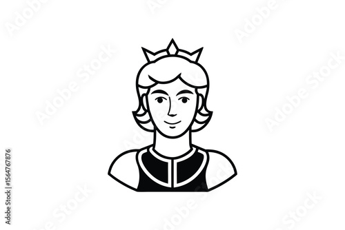 Elegant Queen with Crown in Black and White Silhouette