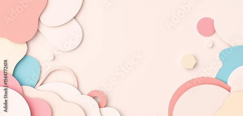 Pastel paper cut shapes, curved lines, organic forms on abstract background  Jieve, summer, floral