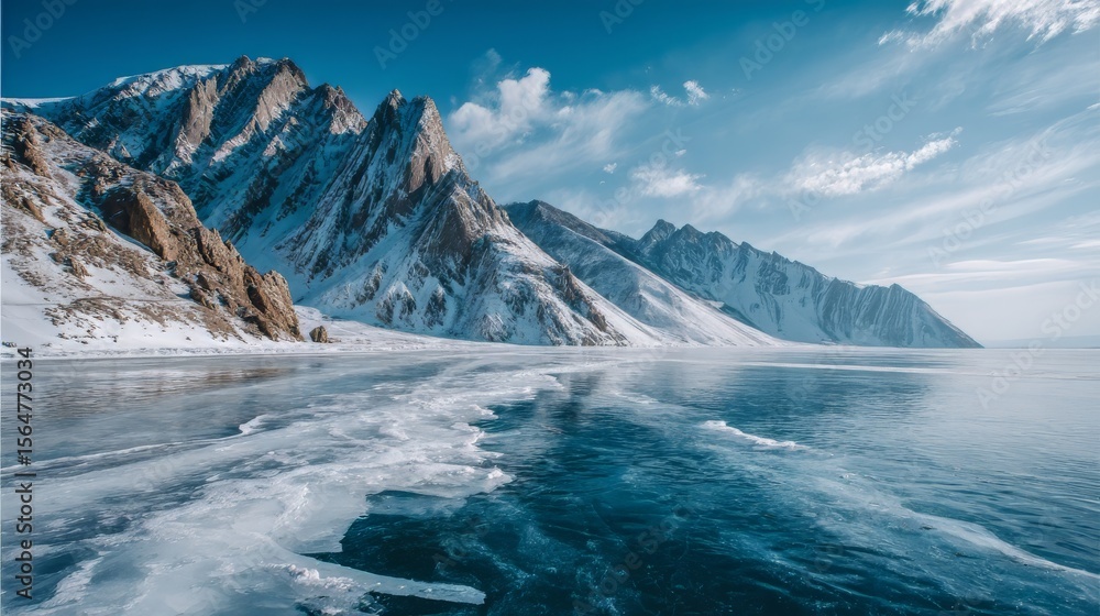 Fototapeta premium Snow Mountain and Ice Lake in Winter