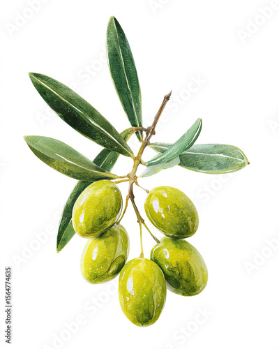Wallpaper Mural green olives with leaf watercolor illustration on white Torontodigital.ca