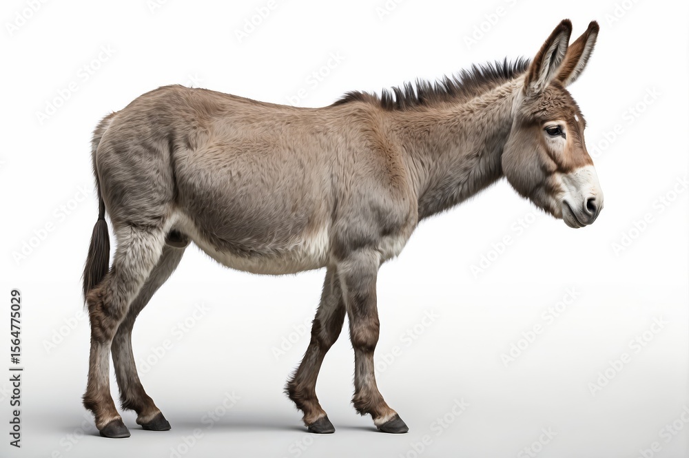 Obraz premium Grey donkey, side profile, against white background