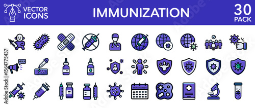 Immunization vaccine vaccination virus disease prevention vector line icons