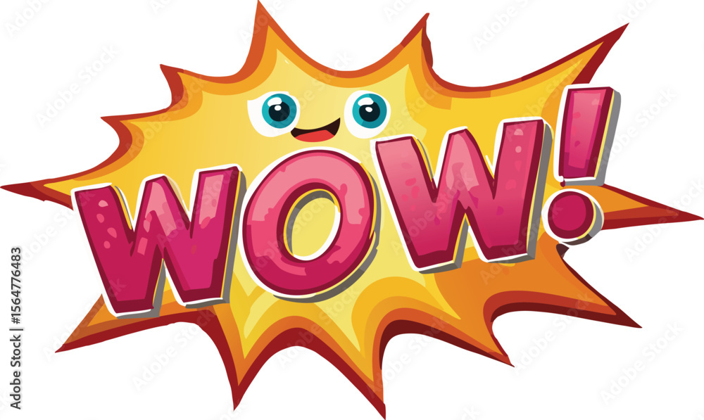Bold Comic-Style “WOW!” with an Adorable Surprised Character Bold Comic-Style “WOW!” with an Adorable Surprised Character