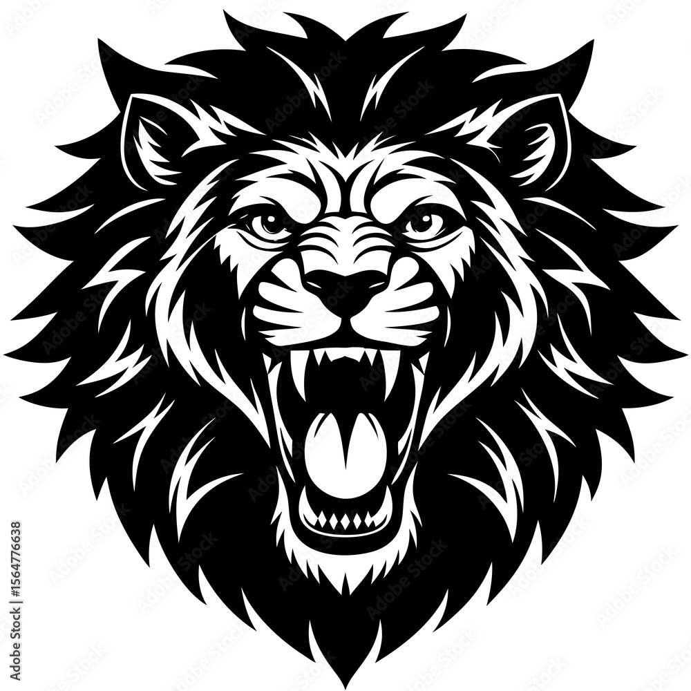 Obraz premium lion angry face silhouette on white background