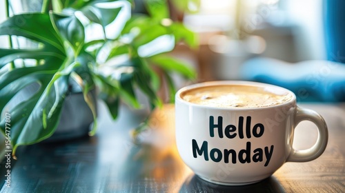 Obraz na płótnie hello monday coffee cup stand on table