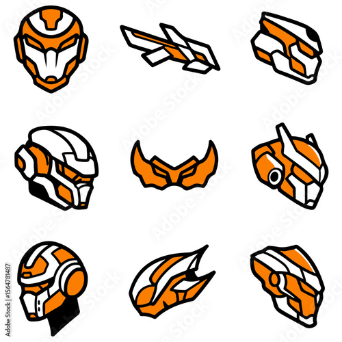 A collection of bold mecha helmet graphics, perfectly designed for modern streetwear and t-shirt printing