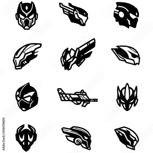 A powerful assortment of armored infantry helmet designs for creating futuristic military graphics
