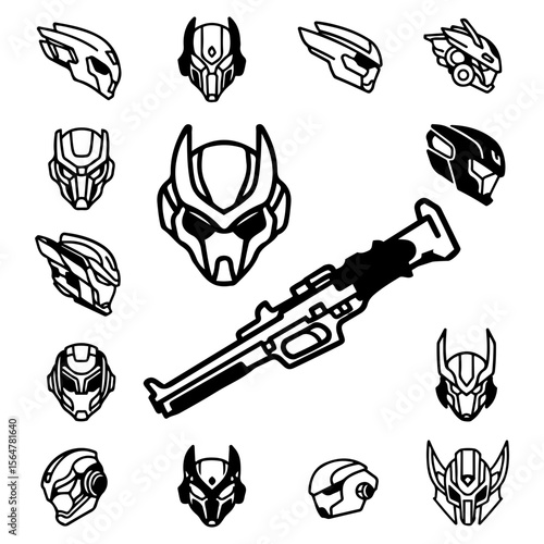 A premium set of cyberpunk vigilante helmet logos, perfect for a futuristic brand or gaming clan