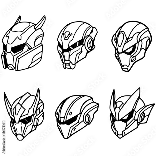 A modern toolkit of dystopian enforcer headgear, designed with a sharp, high-tech vector style