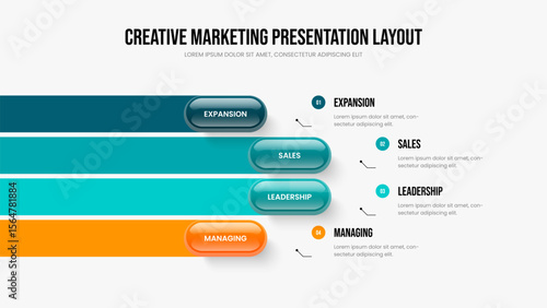 Consulting Overview Presentation Design Vector Illustration. Financial Solution Four Element Diagram Frame Template. Advertising Growth 4 Step Infographic Slideshow Layout.