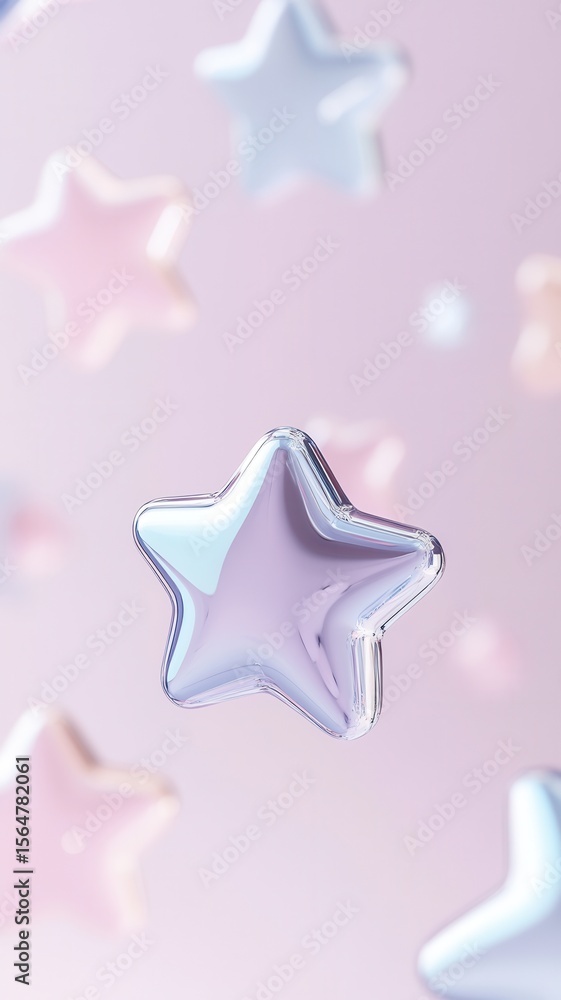 Obraz premium Glassy translucent stars drifting across soft pastel hues, evoking ethereal celestial dreamscape
