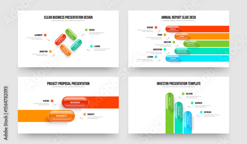 Digital Briefing Four Five Two Three Step Infographic Slideshow Template Vector Illustration Set. Investor Campaign 4 5 2 3 Option Diagram Slide Design Bundle.