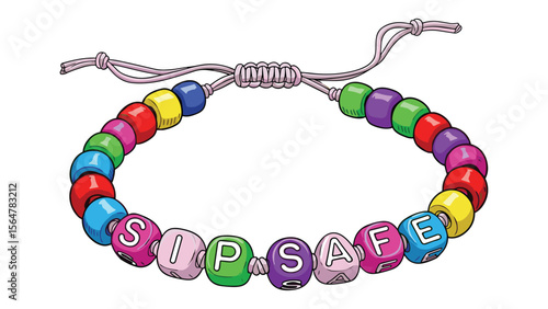 Colorful beaded bracelet with the message sip safe, isolated vector illustration on white