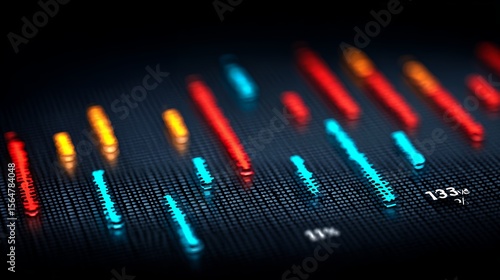 Abstract Digital Data Visualization: Glowing Lines Dark Background Financial Analysis.