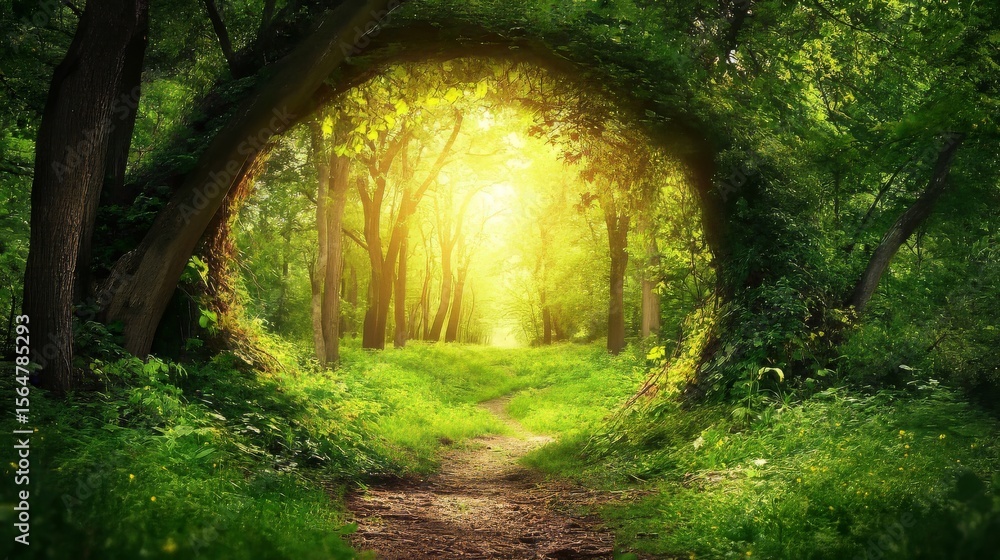 Obraz premium Sunrise in the forest with warm light