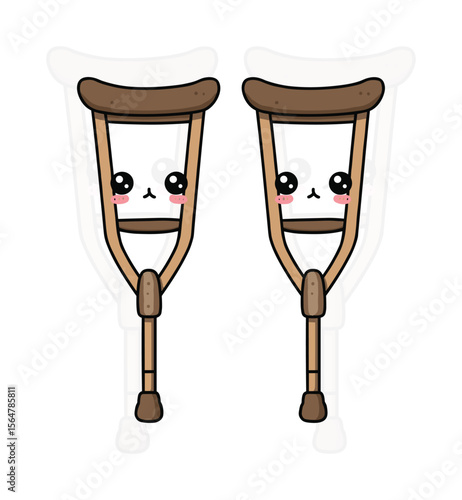 Kawaii Medical Crutch Chibi Illustration