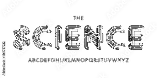 Science technology font, futuristic alphabet for scientific headline, medical digital product logo, display device typography, app UI typographic design. Modern vector typeset.