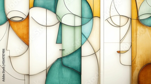 Abstract Faces in Geometric Style with Soft Color Palette