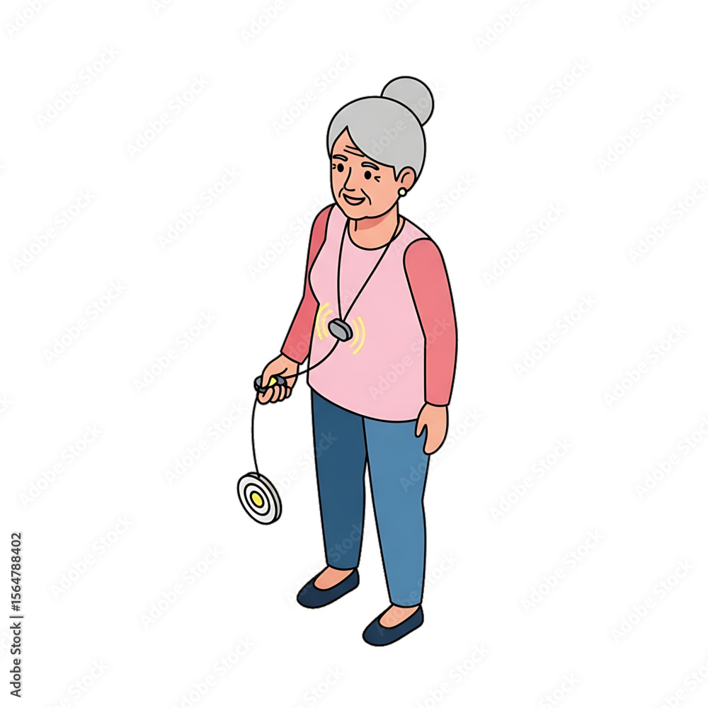 Obraz premium Elderly woman walking with a cane.
