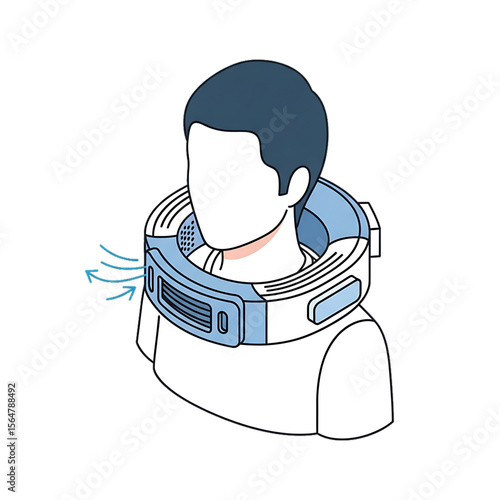 Patient wearing neck brace for recovery.