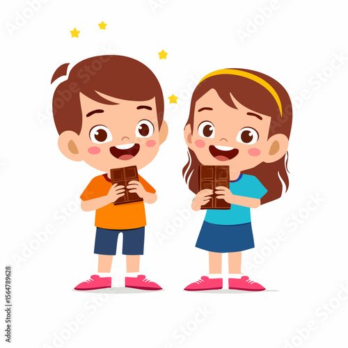 Happy Children Enjoying Delicious Chocolate Bars A Delightful Vector Illustration
