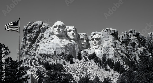 Mount Rushmore: Presidents Carved in Stone, South Dakota, USA - Landmark, Patriotic, Travel, Black and White, American History