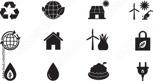 Sustainable Living Icons Eco-Friendly & Renewable Energy Symbols
