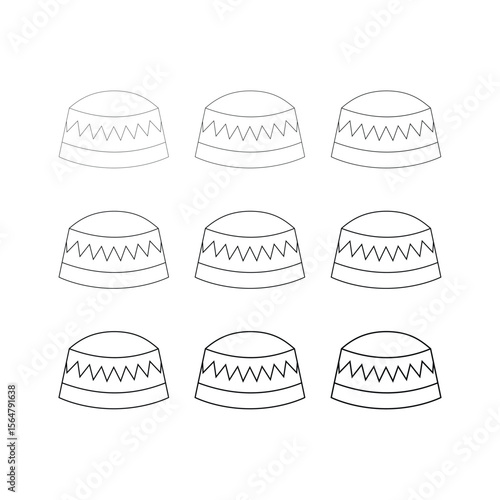 Traditional Islamic Taqiyah Cap Line Art, Muslim Prayer Hat Outline Vector