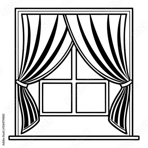 Window with striped curtains draped interior