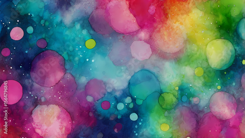 Energetic bokeh texture with bright neon circles on watercolor wash. Perfect for nightlife posters, electronic event branding, and digital covers. Isolated design, ready to use