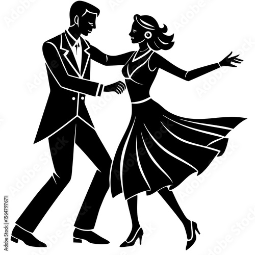 silhouette of a dancing couple on white background