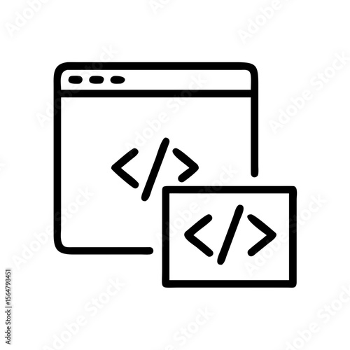 Illustration of a browser window and code snippet with angle brackets representing programming code