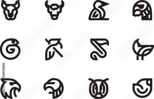 Animal icons stylized black line art graphic design