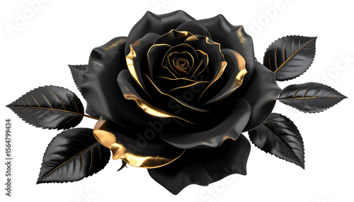 Elegant black rose with golden accents.