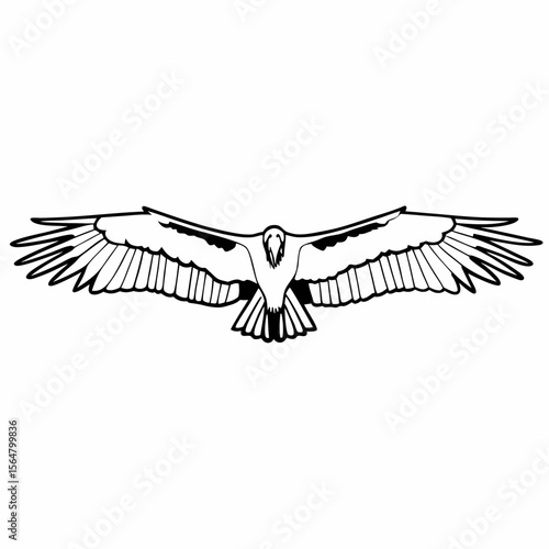 Black and white illustration majestic soaring vulture powerful wings freedom flight vector graphic design element