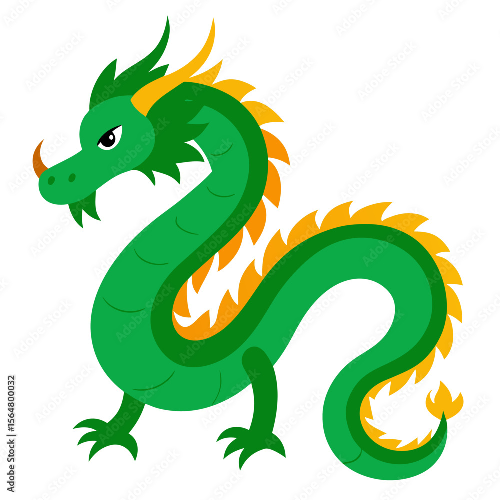 Fototapeta premium Green Chinese dragon vector icon on white background.