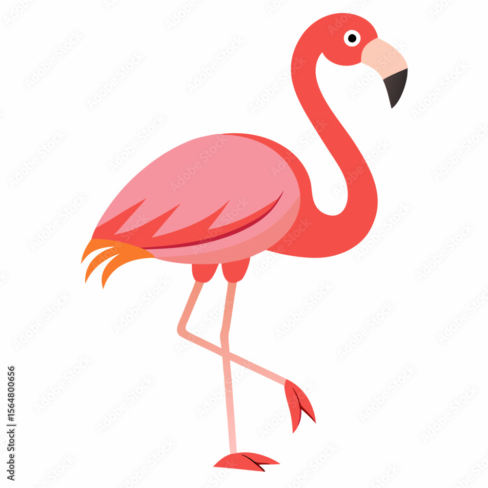 Obraz premium Pink Flamingo Cartoon Illustration Tropical Bird Graphic Design Element