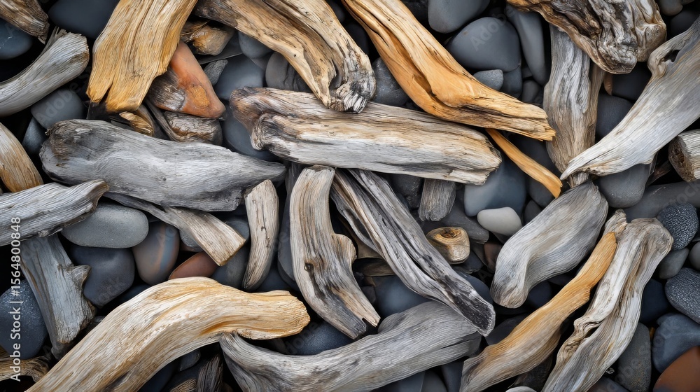 Fototapeta premium Driftwood scattered along the forest floor with a natural atmosphere