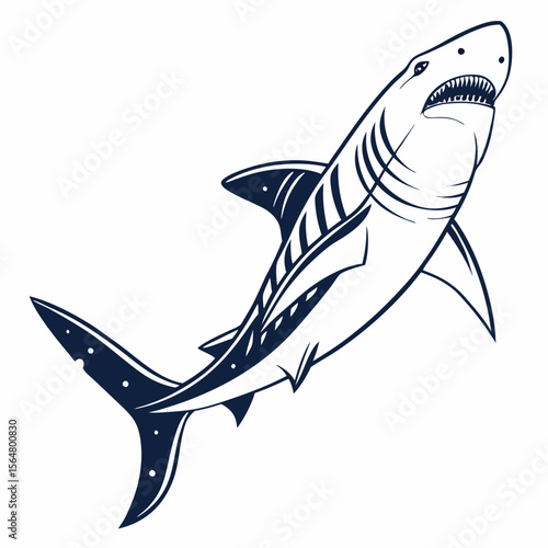 Powerful Shark Vector Illustration Nautical Tattoo Style Monochrome Design Graphic Art