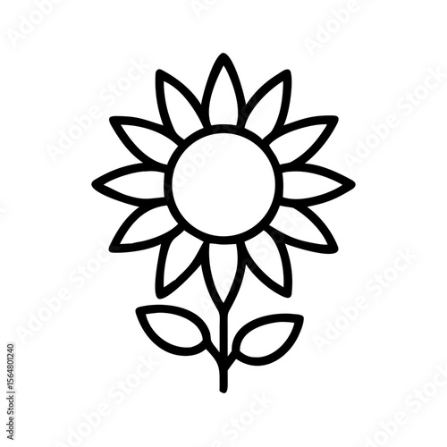 Simple Line Art Sunflower Icon Botanical Illustration, Floral Design Element