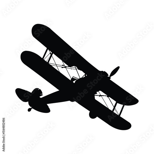 Biplane Silhouette Clipart on White Background