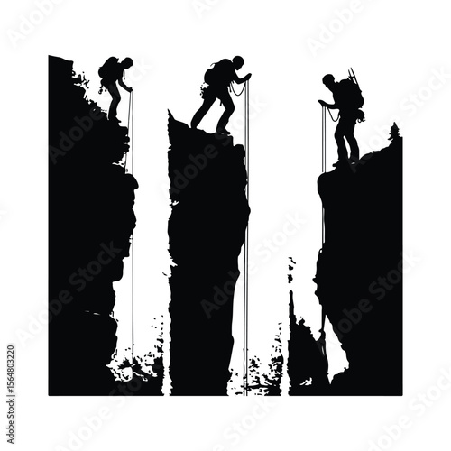 Alpinist Climber Silhouette Set on White Background
