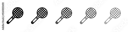 Badminton racquet icon thin line outline set or collection