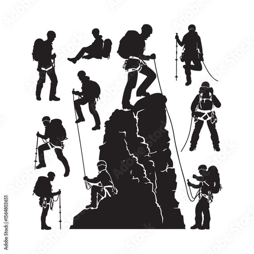 Climbers Pose Silhouette Vector