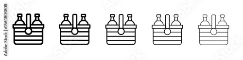 beer bottles in basket icon thin line outline set or collection